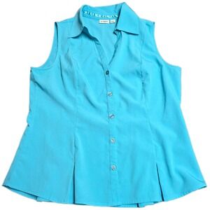 Cato Womens Sleeveless Button Front Blouse Women's Size L Turquoise Blue V-Neck